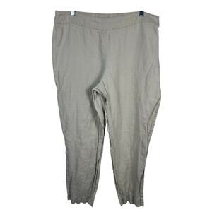 Eileen Fisher Organic Linen Tan Tapered Ankle Pull on Pants Size Large GUC